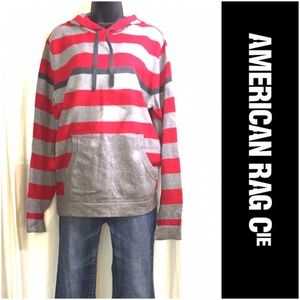 American rag knitted striped hooded sweater